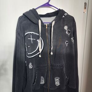 Distressed Hoodie with Skeleton Graphic Size XL